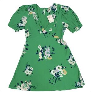 Free People Womens 10 Neon Garden Floral Print Mini Dress V-Neck Puff Sleeve NWT